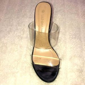 Black & clear chunky heel